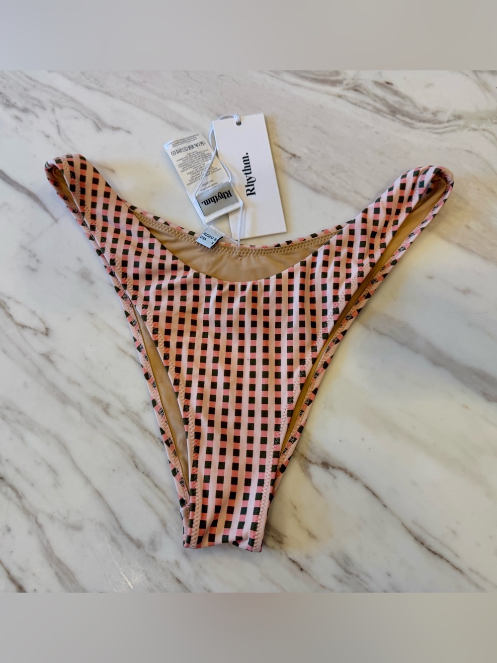 NWT Rhythm Chloe Check Hi Cut Bikini Bottom